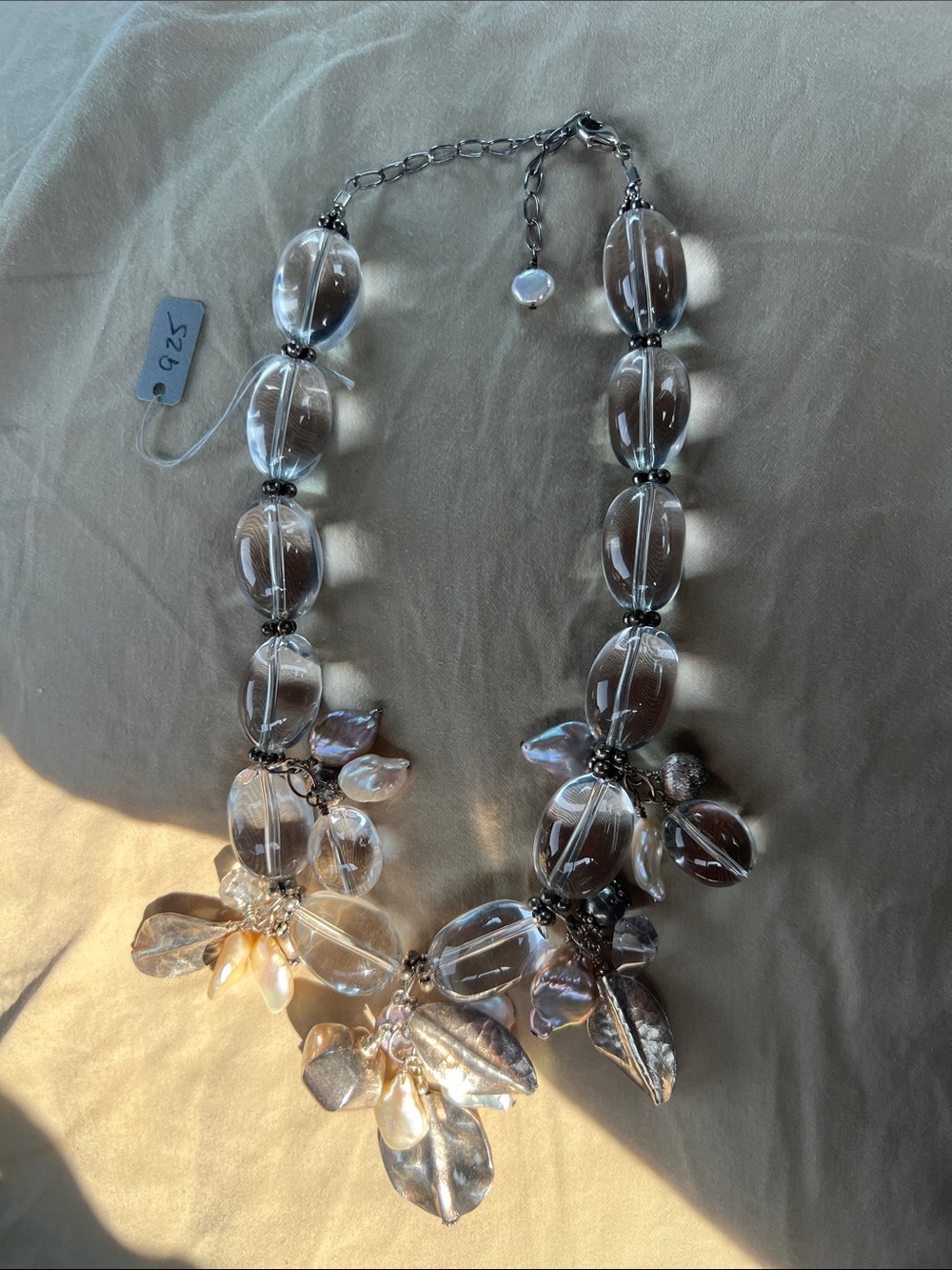 Vintage Statement Pearl & Glass Bead Necklace in Iridescent Taupe
